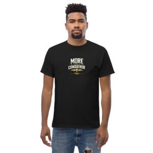 Powerful More Than a Conqueror™ Premium Faith Tee featuring Romans 8:37 Christian design