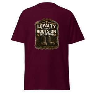 Powerful Loyalty to Christ Boots on the Ground Premium Christian T-shirt for bold biblical faith
