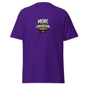 Powerful More Than a Conqueror™ Premium Faith Tee featuring Romans 8:37 Christian design