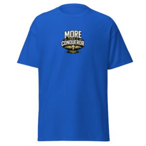 Powerful More Than a Conqueror™ Premium Faith Tee featuring Romans 8:37 Christian design