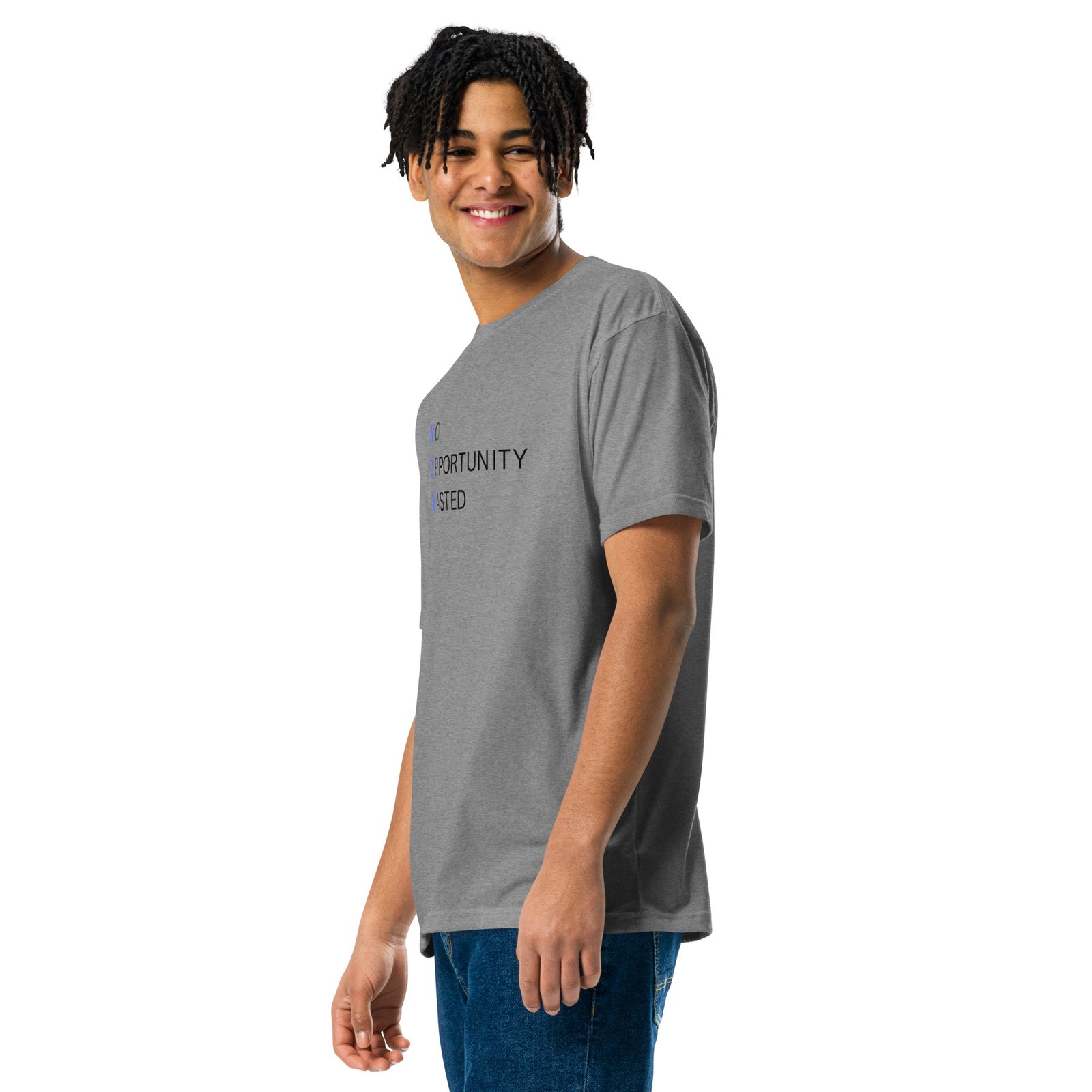 now™ blue | no opportunity wasted — premium front tee now™ blue | no opportunity wasted — premium front tee