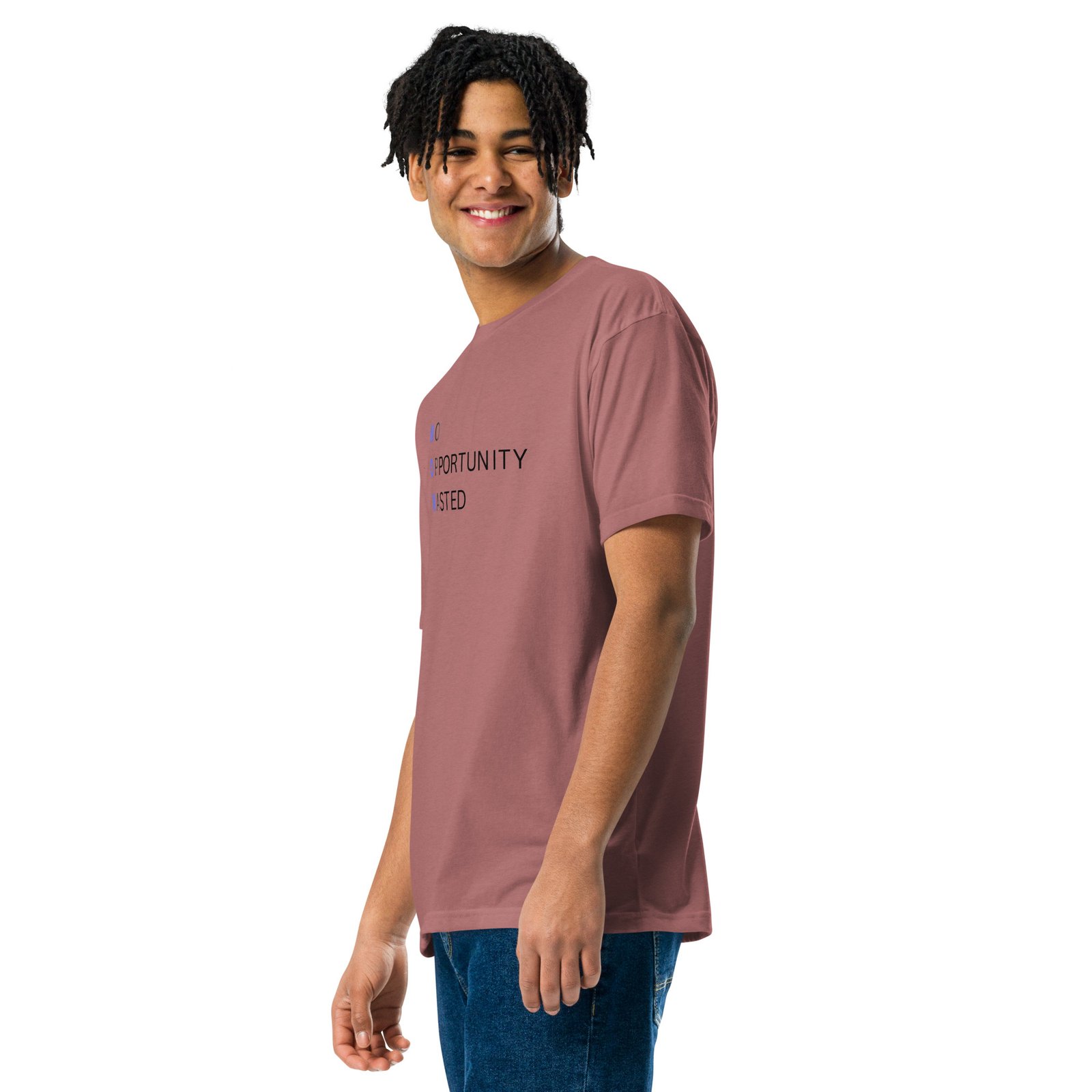 now™ blue | no opportunity wasted — premium front tee now™ blue | no opportunity wasted — premium front tee