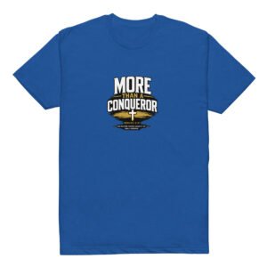 Powerful More Than a Conqueror™ Premium Faith Tee featuring Romans 8:37 Christian design