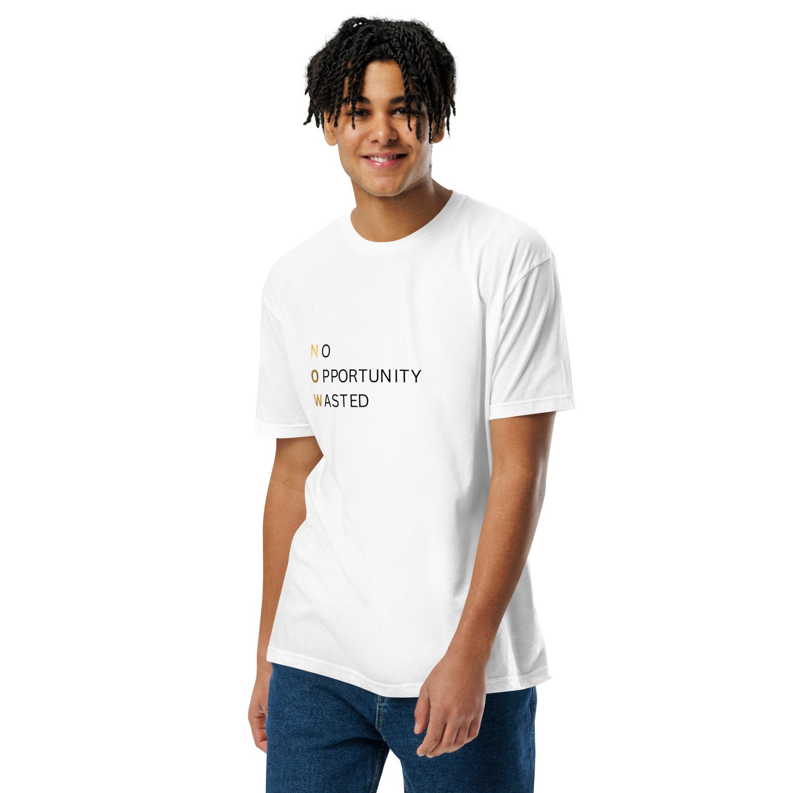 Powerful NOW™ Gold Collection | No Opportunity Wasted Tee Powerful NOW™ Gold Collection | No Opportunity Wasted Premium Christian T-Shirt