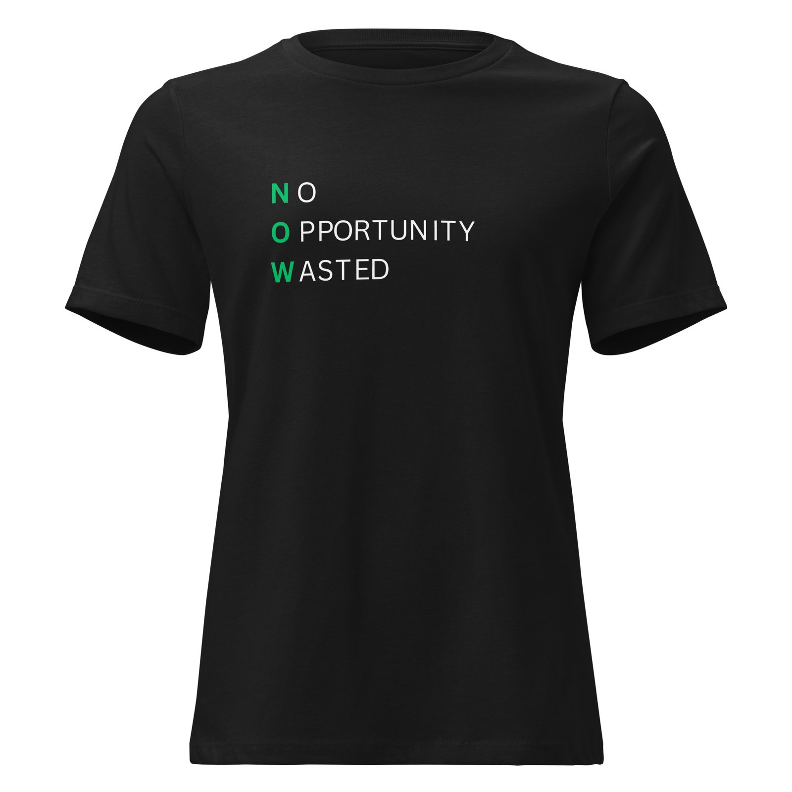 Powerful NOW Green Women's Christian Tee Powerful NOW Green women's Christian tee featuring the No Opportunity Wasted design