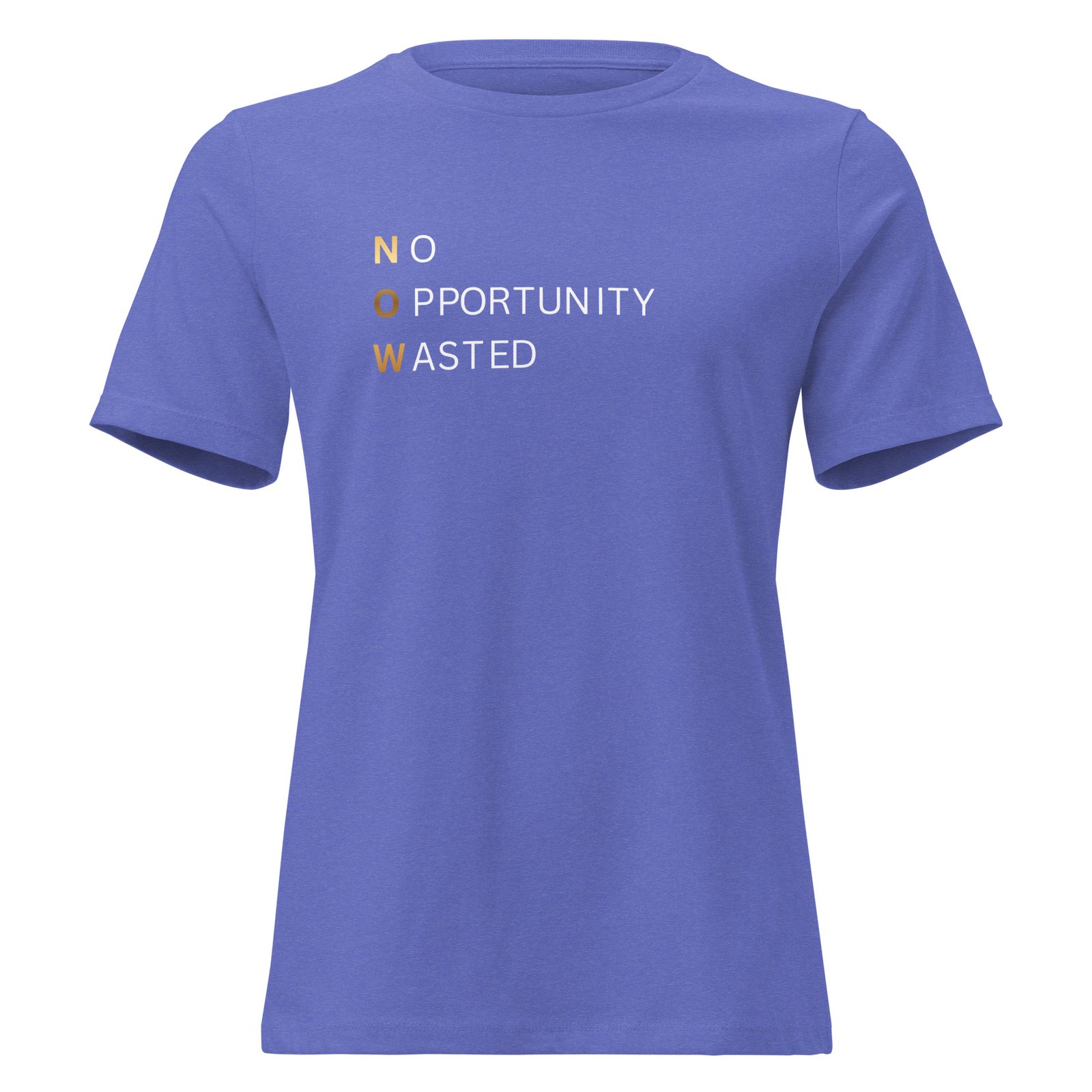 Powerful NOW Gold Women's Christian Tee Powerful NOW Gold women's Christian tee featuring the No Opportunity Wasted design