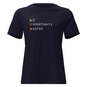 Powerful NOW Gold women's Christian tee featuring the No Opportunity Wasted design