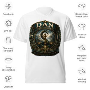 Powerful Dan™ Premium Sports Jersey featuring biblical serpent artwork from the Twelve Tribes™ Collection by Shop Kingdom Built™