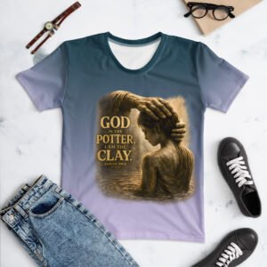Powerful God Is the Potter I Am the Clay Women's Christian Faith T-Shirt inspired by Isaiah 64:8