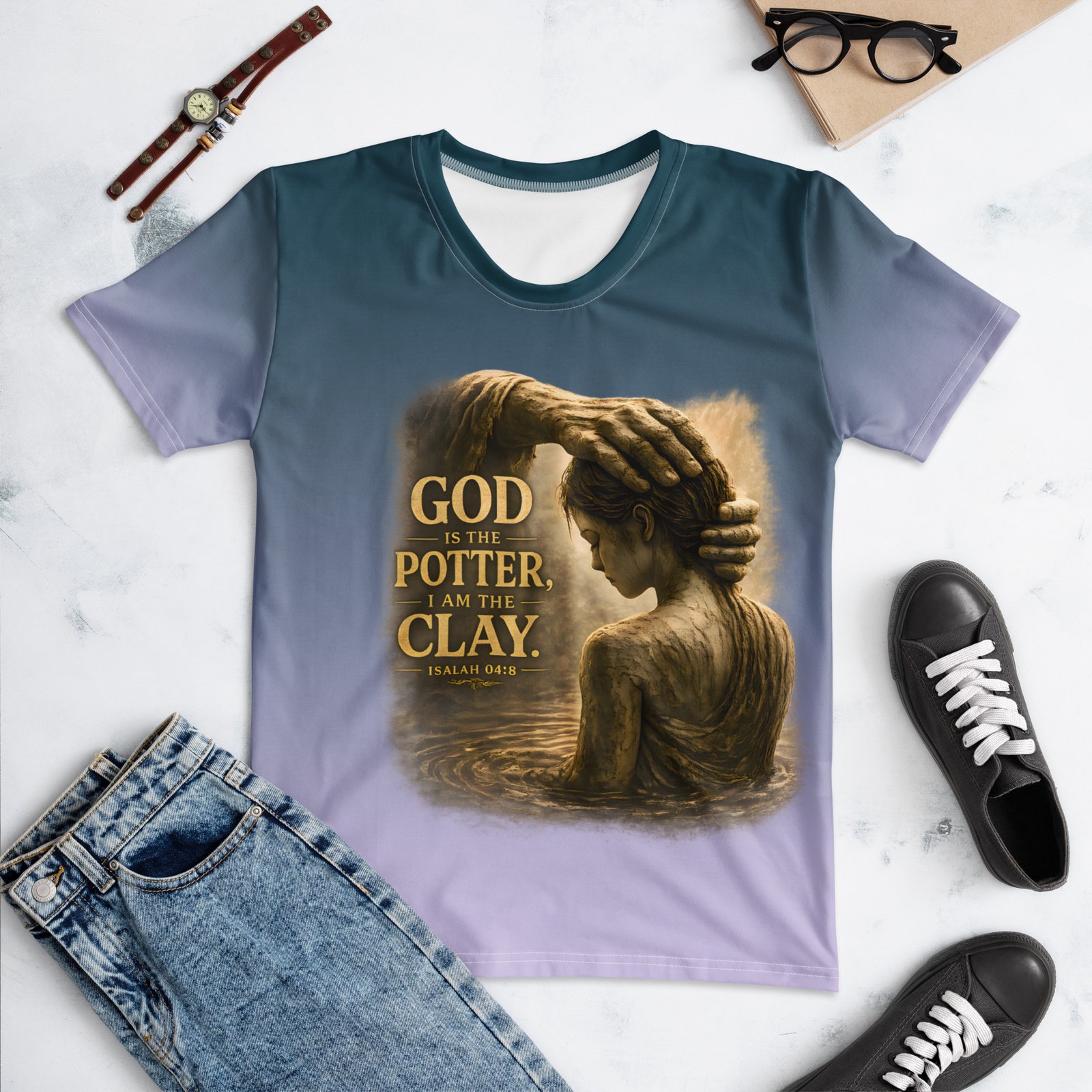 Powerful God Is the Potter I Am the Clay Women's Christian T-Shirt Powerful God Is the Potter I Am the Clay Women's Christian Faith T-Shirt inspired by Isaiah 64:8