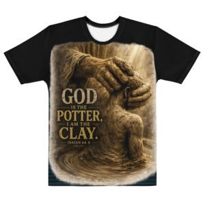 Powerful God Is the Potter I Am the Clay Premium Christian all-over print T-shirt inspired by Isaiah 64:8