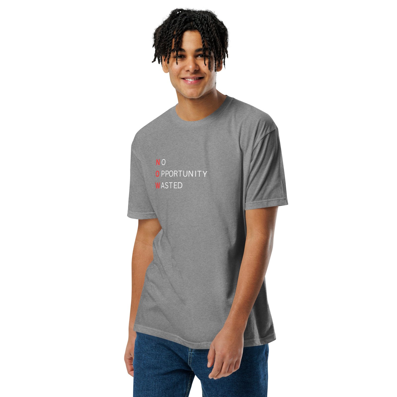 now™ red black | no opportunity wasted — premium front tee now™ red black | no opportunity wasted — premium front tee