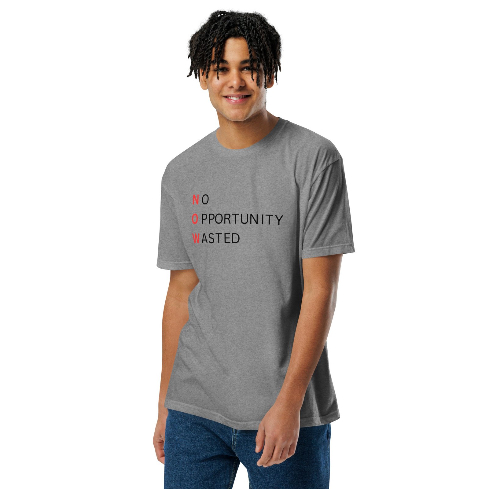 now™ red black | no opportunity wasted — premium front tee now™ red black | no opportunity wasted — premium front tee