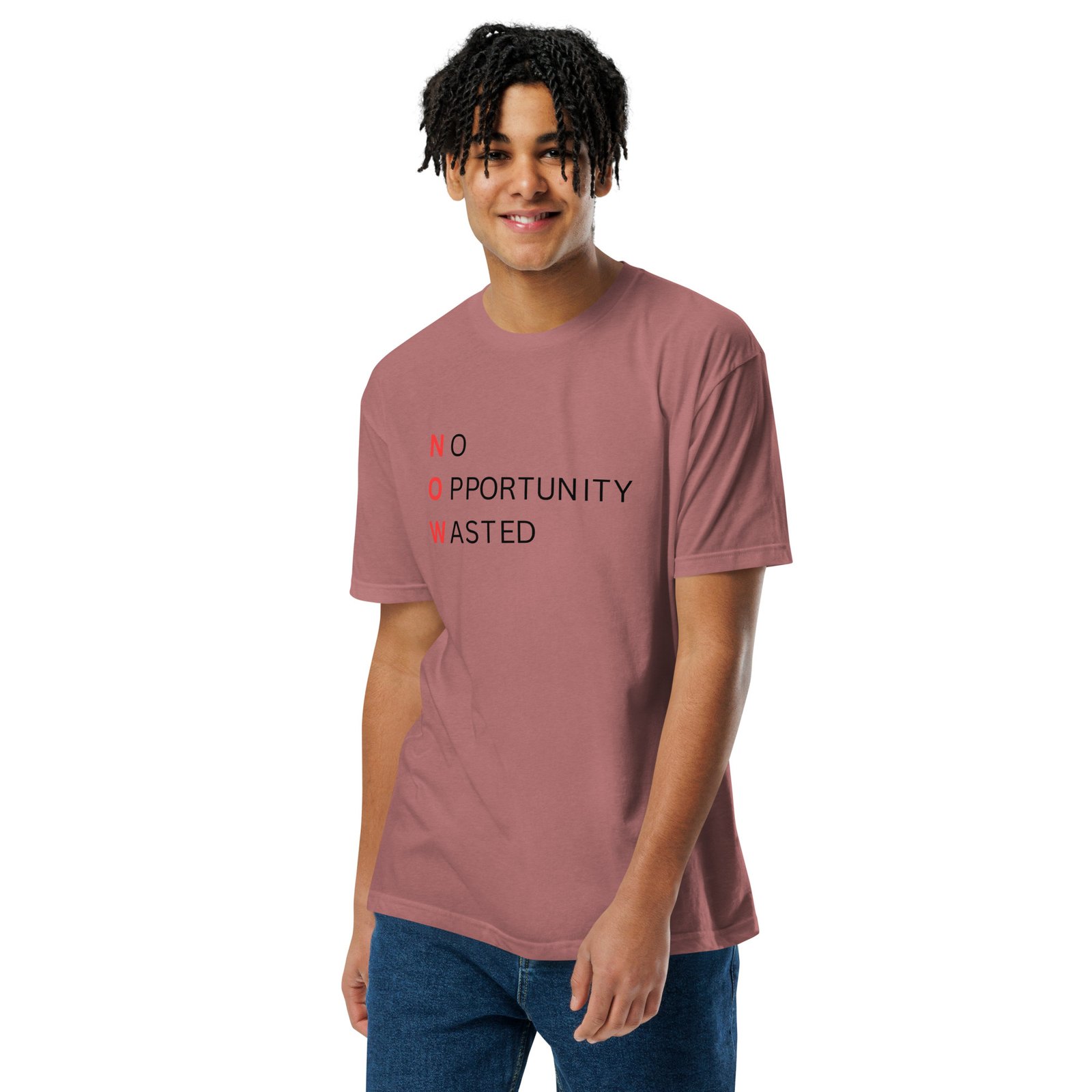 now™ red black | no opportunity wasted — premium front tee now™ red black | no opportunity wasted — premium front tee