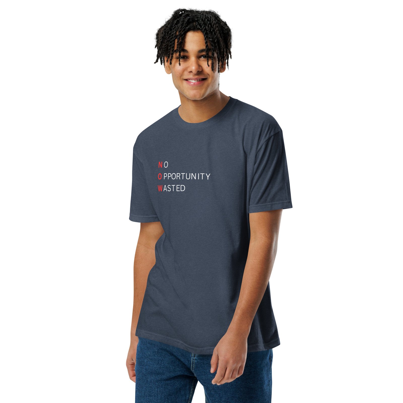 now™ red black | no opportunity wasted — premium front tee now™ red black | no opportunity wasted — premium front tee
