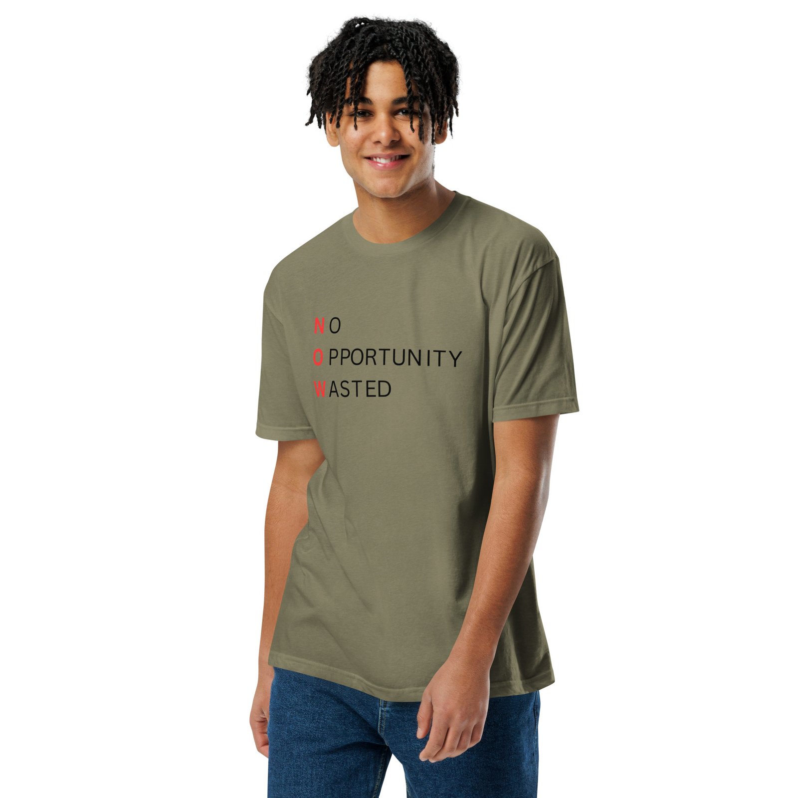 now™ red black | no opportunity wasted — premium front tee now™ red black | no opportunity wasted — premium front tee