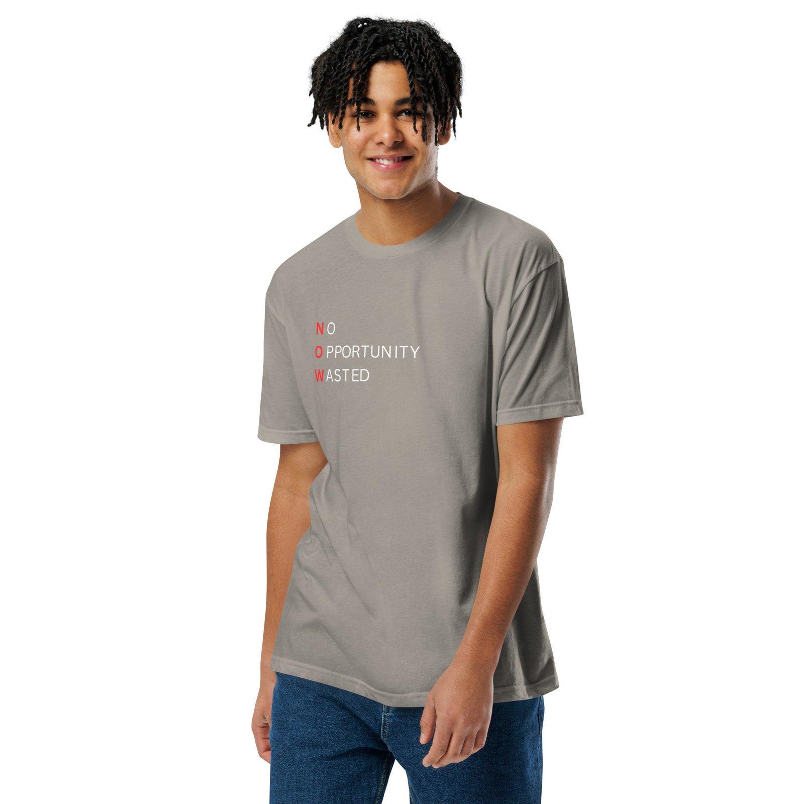 now™ red black | no opportunity wasted — premium front tee now™ red black | no opportunity wasted — premium front tee