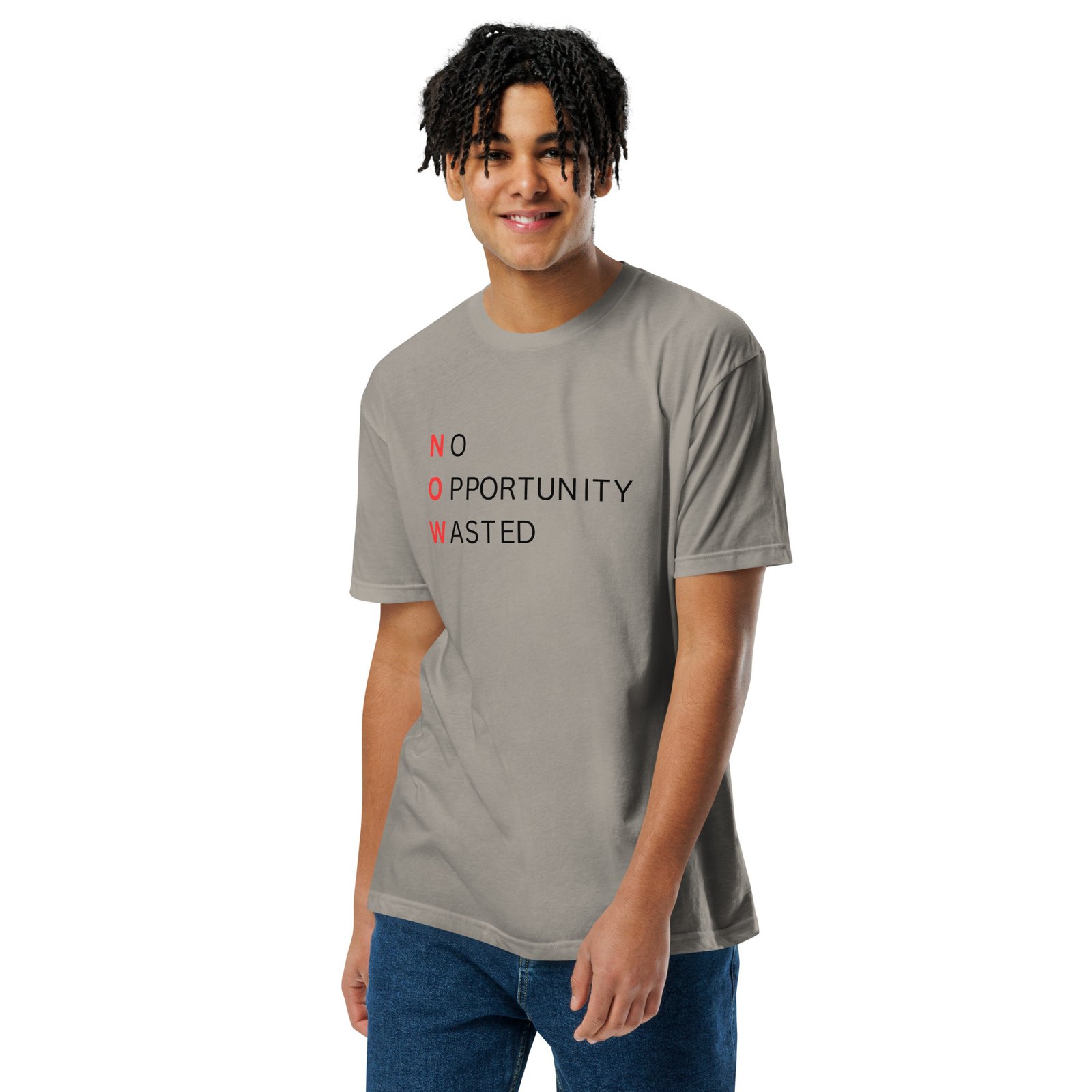 now™ red black | no opportunity wasted — premium front tee now™ red black | no opportunity wasted — premium front tee